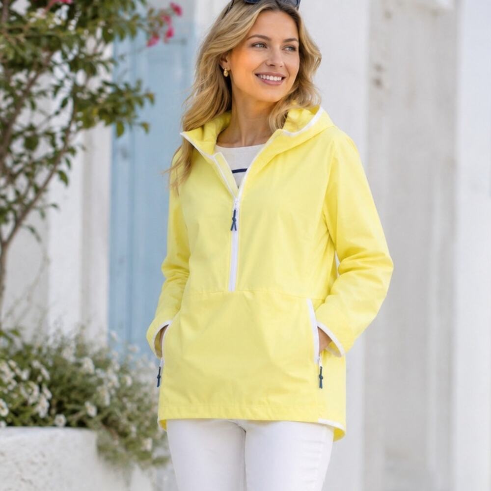 Talbots Half Zip Hooded Anorak Windbreaker Pullover Yellow Size Small